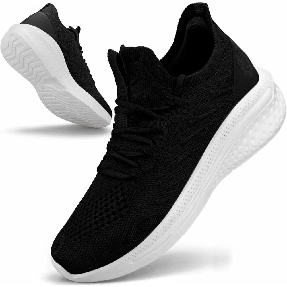 Women's Black White Non Slip Lightweight Breathable Soft Running Mesh Sneakers